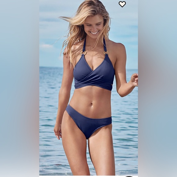 Laguna Wrap Underwire Top Navy Blue Halter Bikini Top size DD and B - Picture 1 of 16
